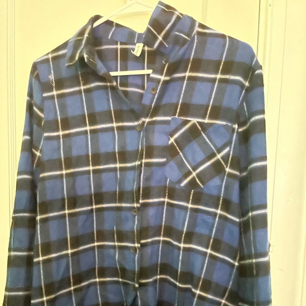 Blue and black plaid boutique button up